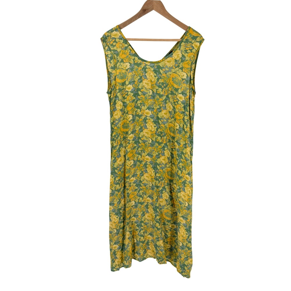 90s Vintage Little Journeys Floral Midi Dress Earthy Medium Sleeveless Viscose
